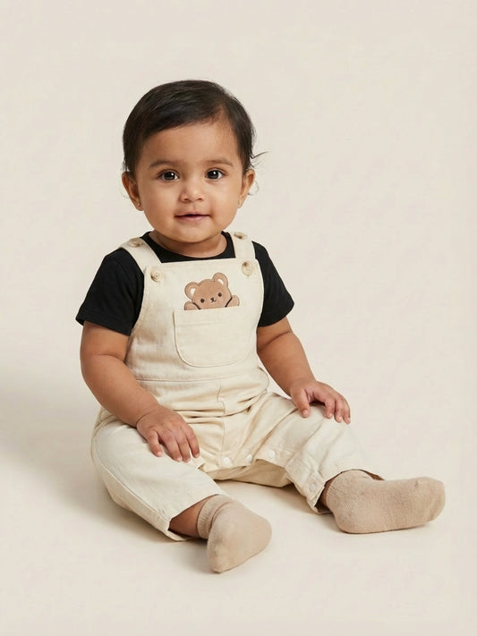 Biglilpeople Unisex Beige Square Neck Sleeveless Dungaree