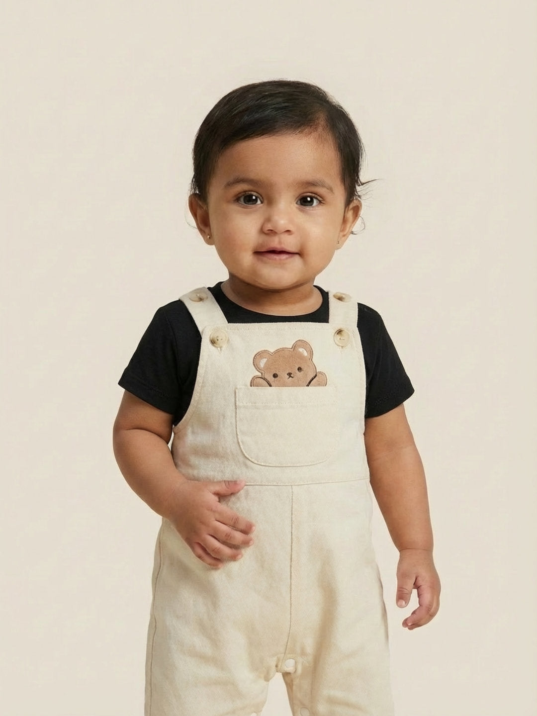 Biglilpeople Unisex Beige Square Neck Sleeveless Dungaree