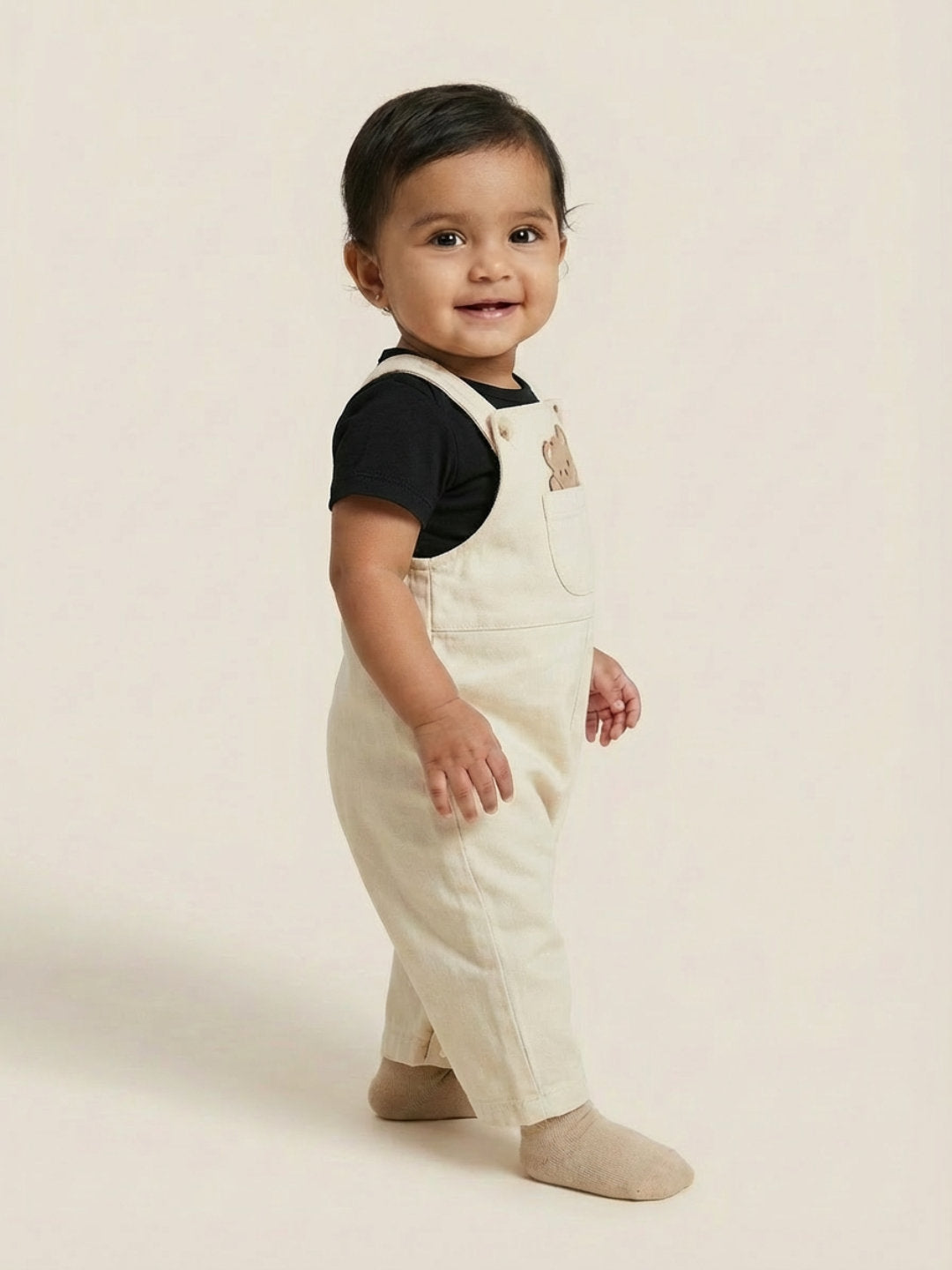 Biglilpeople Unisex Beige Square Neck Sleeveless Dungaree