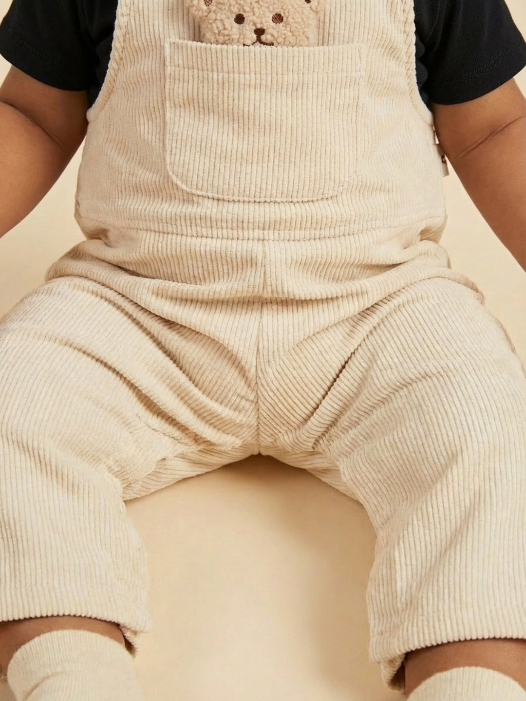 Biglilpeople Boys Beige Square Neck Sleeveless Dungaree