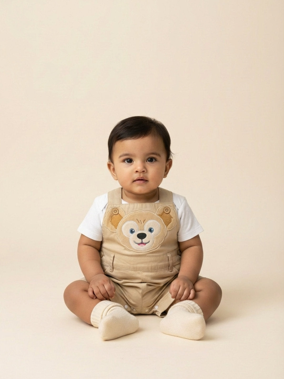 Biglilpeople Unisex Beige Square Neck Sleeveless Dungaree