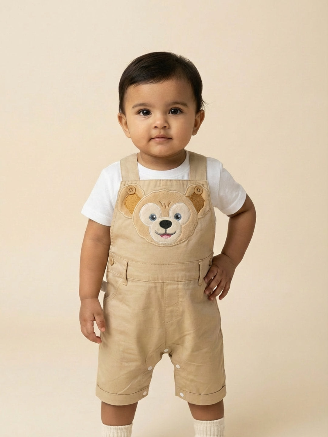 Biglilpeople Unisex Beige Square Neck Sleeveless Dungaree