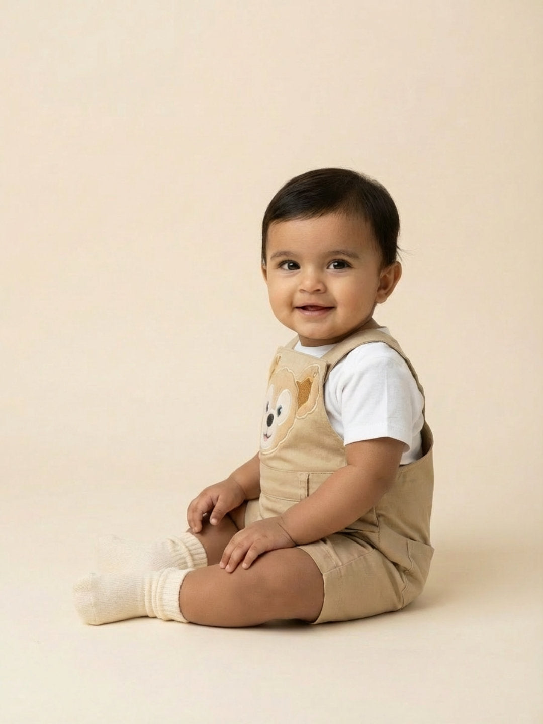 Biglilpeople Unisex Beige Square Neck Sleeveless Dungaree