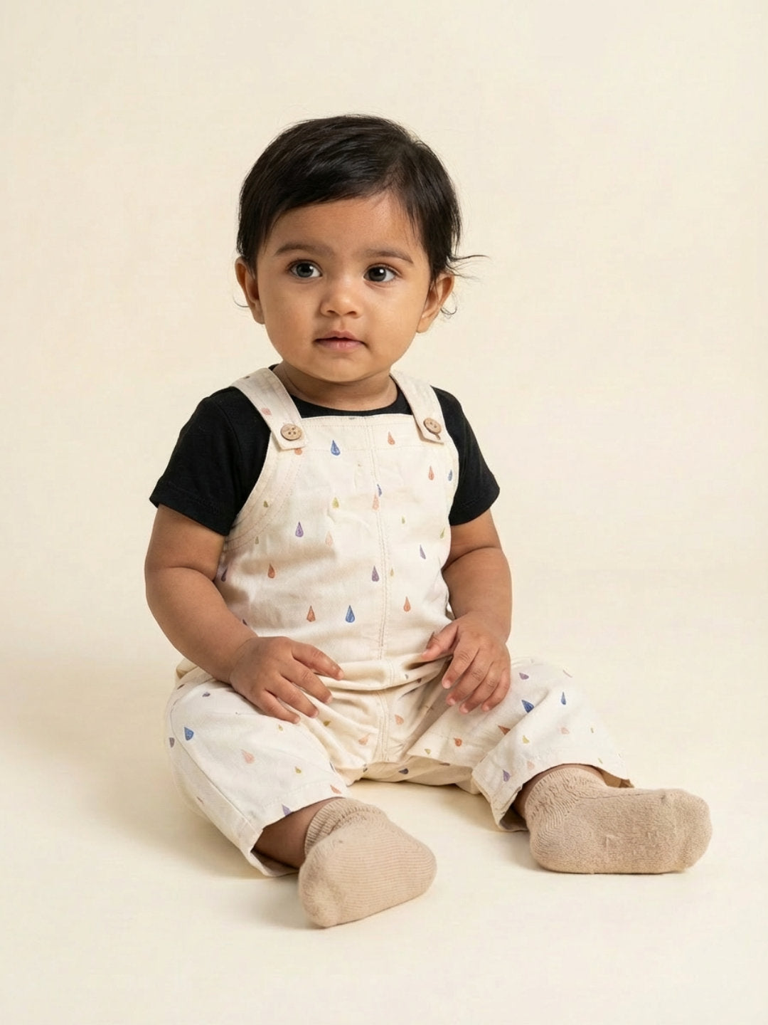 Biglilpeople Unisex Beige Square Neck Sleeveless Dungaree