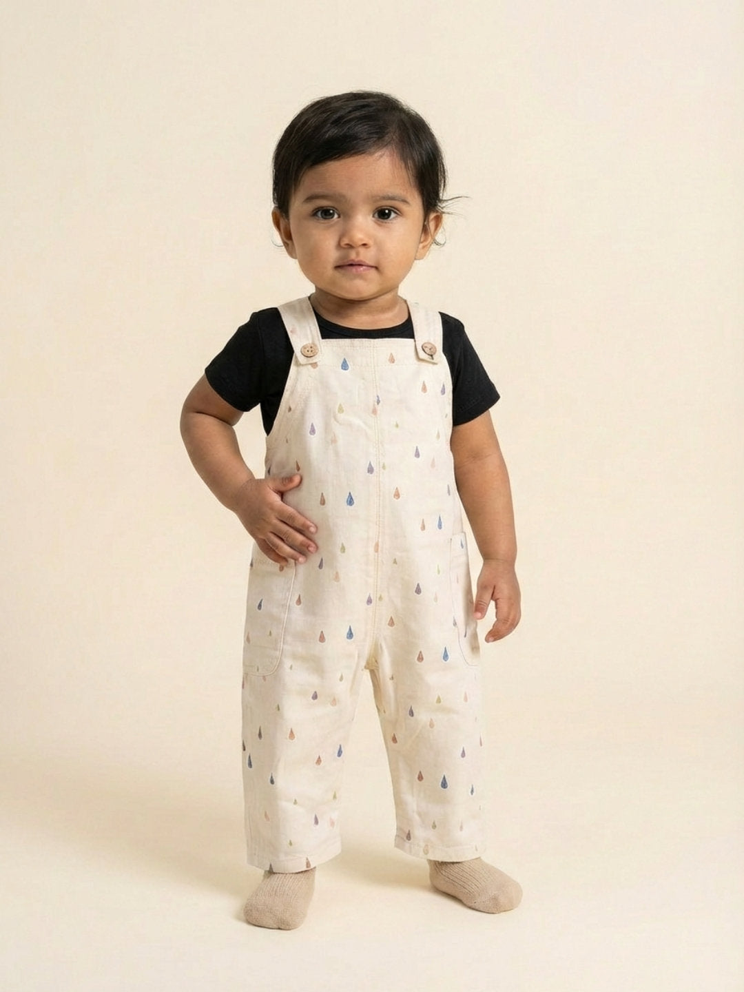 Biglilpeople Unisex Beige Square Neck Sleeveless Dungaree