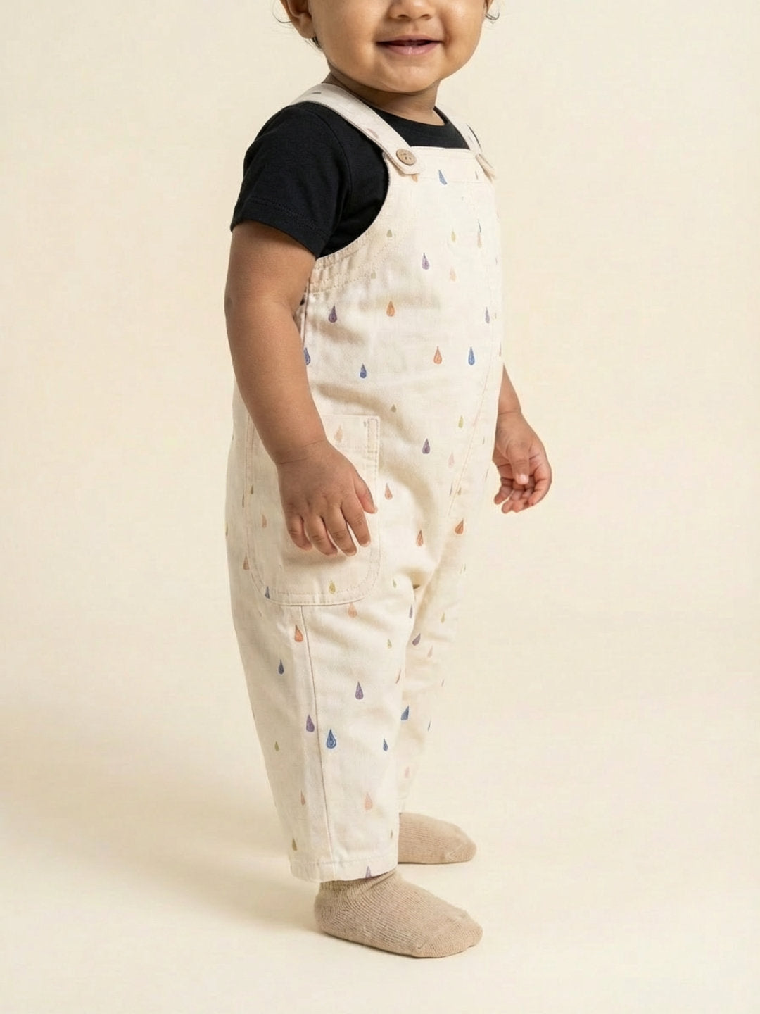 Biglilpeople Unisex Beige Square Neck Sleeveless Dungaree