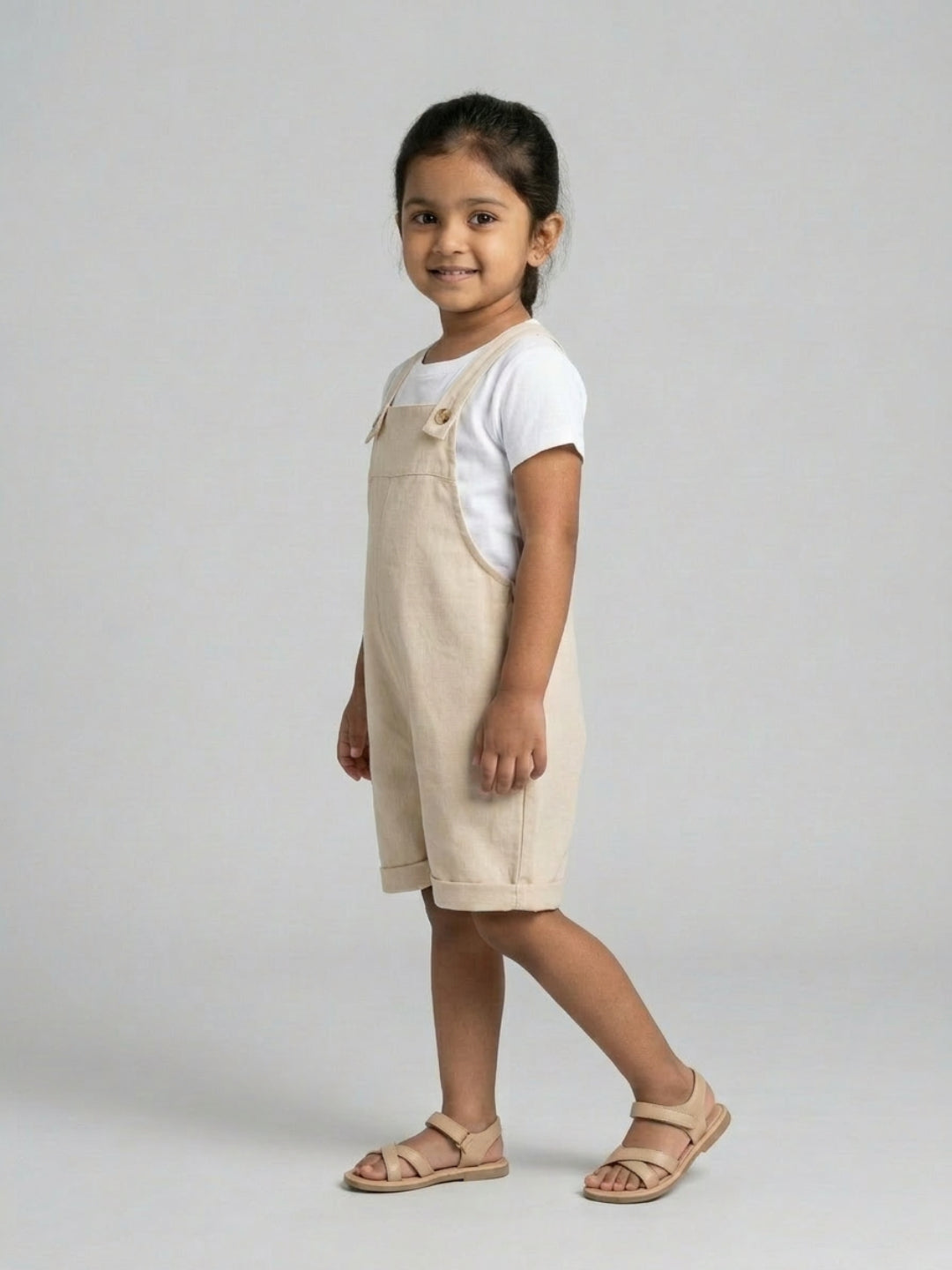 Biglilpeople Peto Sin Mangas Cuello Cuadrado Liso Beige para Niñas