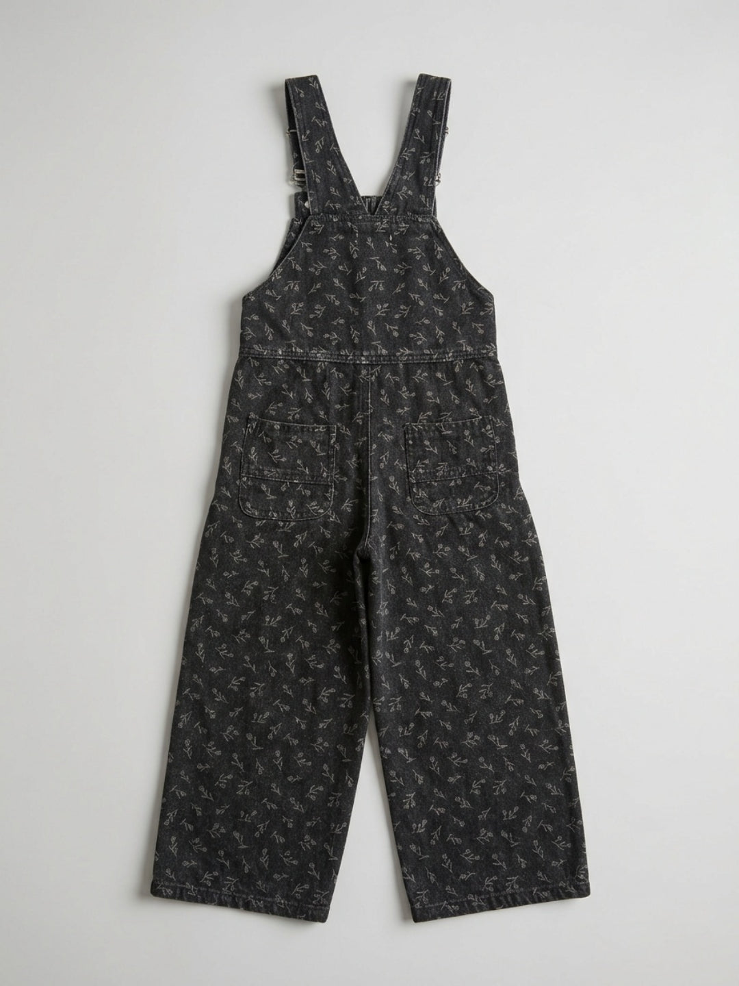 Biglilpeople Girls Black Floral Print Square Neck Sleeveless Dungaree
