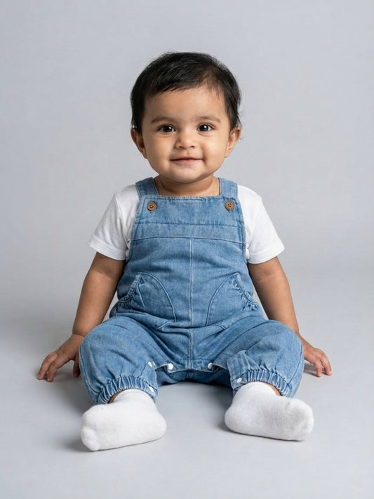 Biglilpeople Girls Blue Square Neck Sleeveless Dungaree