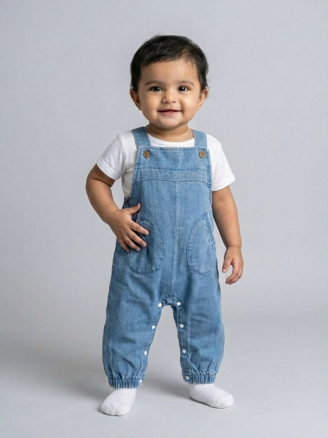 Biglilpeople Girls Blue Square Neck Sleeveless Dungaree
