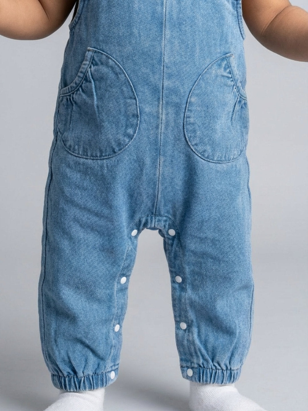 Biglilpeople Girls Blue Square Neck Sleeveless Dungaree