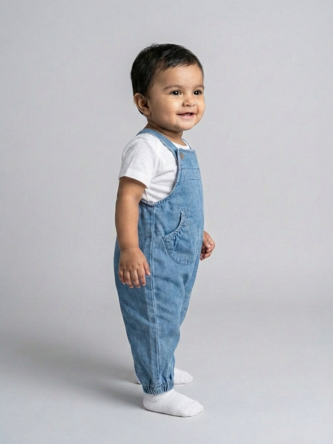 Biglilpeople Girls Blue Square Neck Sleeveless Dungaree