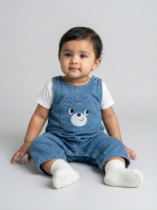 Biglilpeople Unisex Blue Round Neck Sleeveless Dungaree