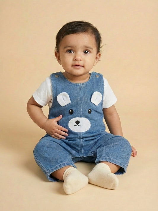 Biglilpeople Unisex Blue Round Neck Sleeveless Dungaree