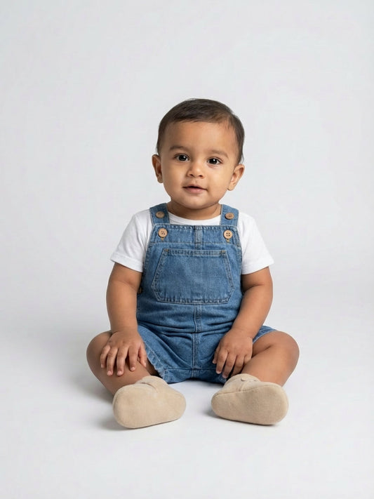 Biglilpeople Boys Blue Square Neck Sleeveless Dungaree