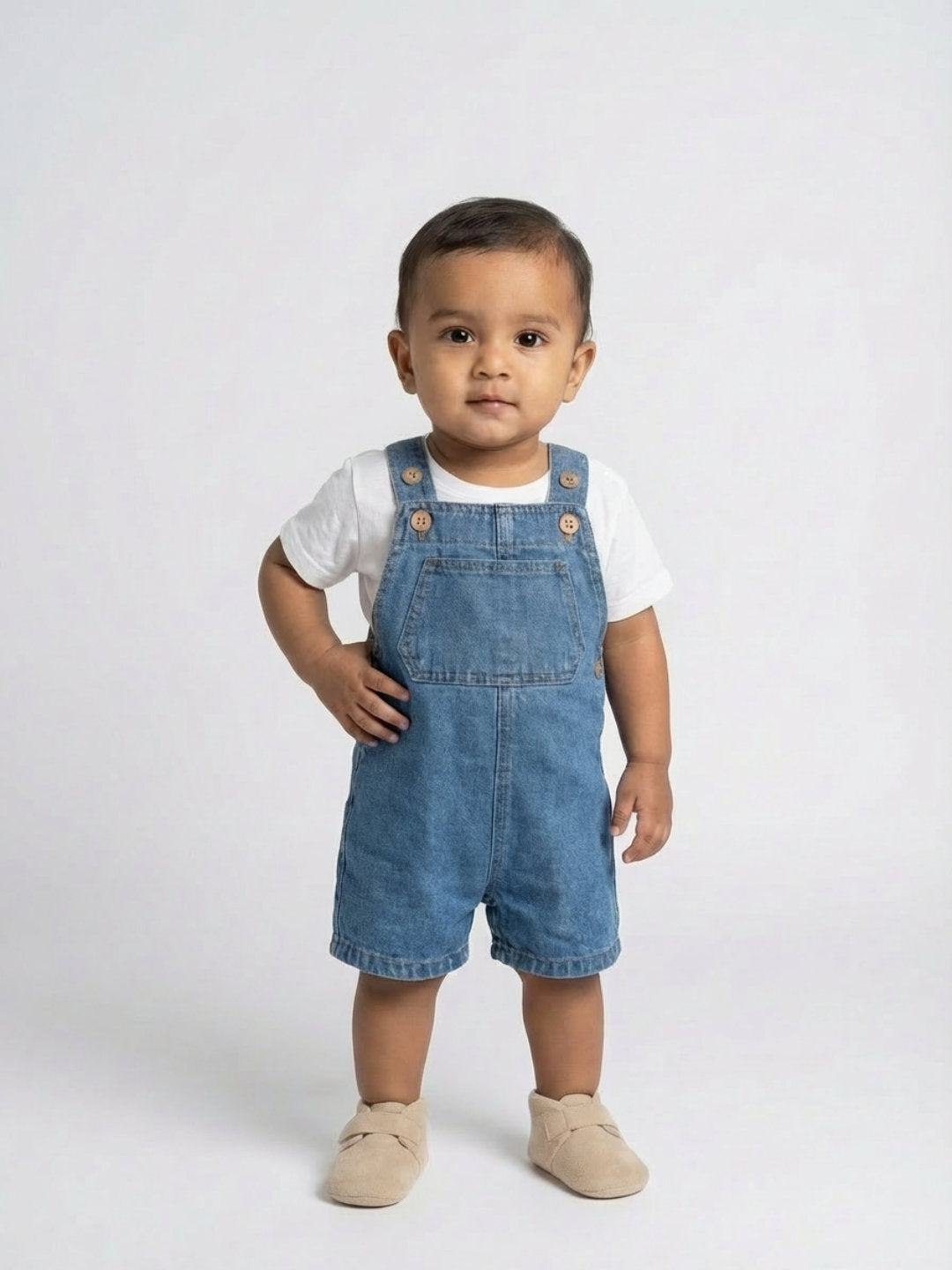 Biglilpeople Boys Blue Square Neck Sleeveless Dungaree