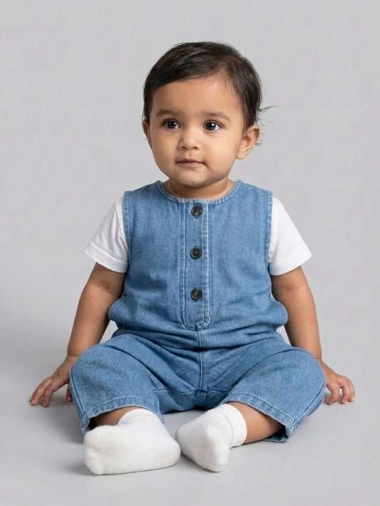 Biglilpeople Unisex Blue Round Neck Sleeveless Dungaree