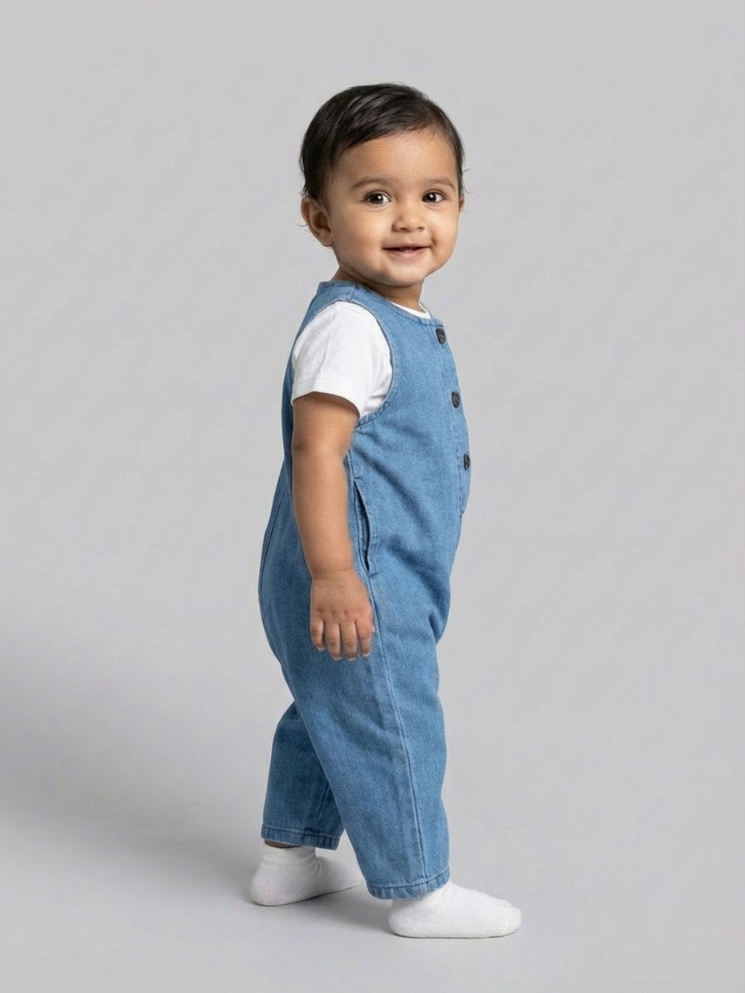 Biglilpeople Unisex Blue Round Neck Sleeveless Dungaree