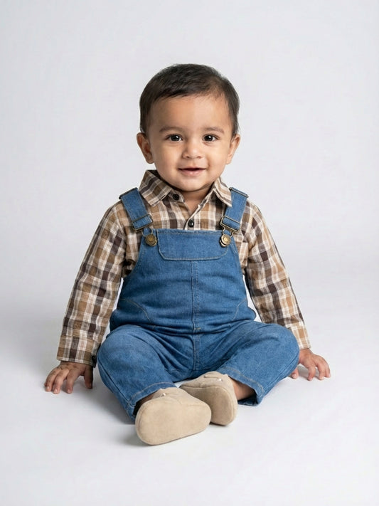 Biglilpeople Unisex Blue Square Neck Sleeveless Dungaree