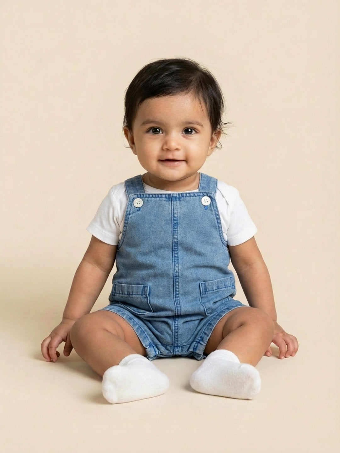 Biglilpeople Girls Blue Square Neck Sleeveless Dungaree