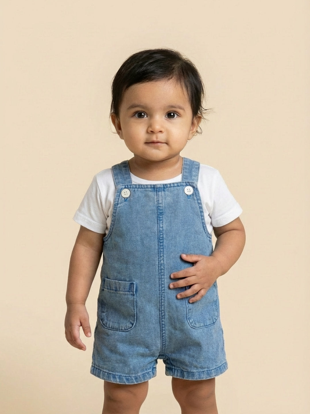 Biglilpeople Girls Blue Square Neck Sleeveless Dungaree