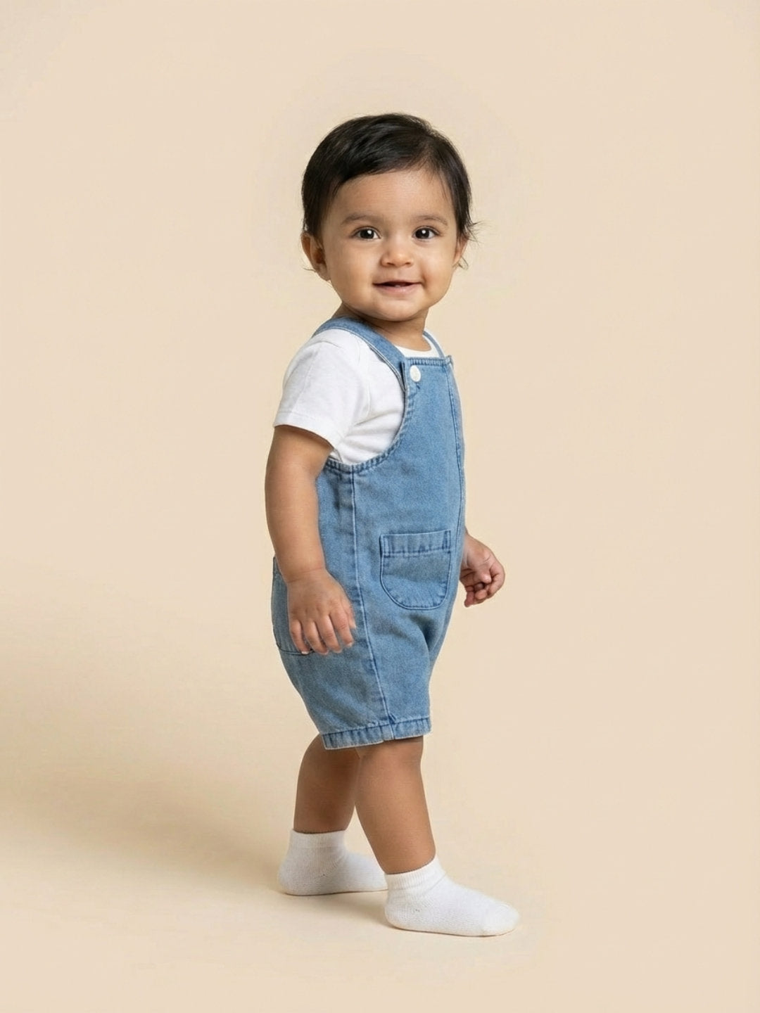 Biglilpeople Girls Blue Square Neck Sleeveless Dungaree