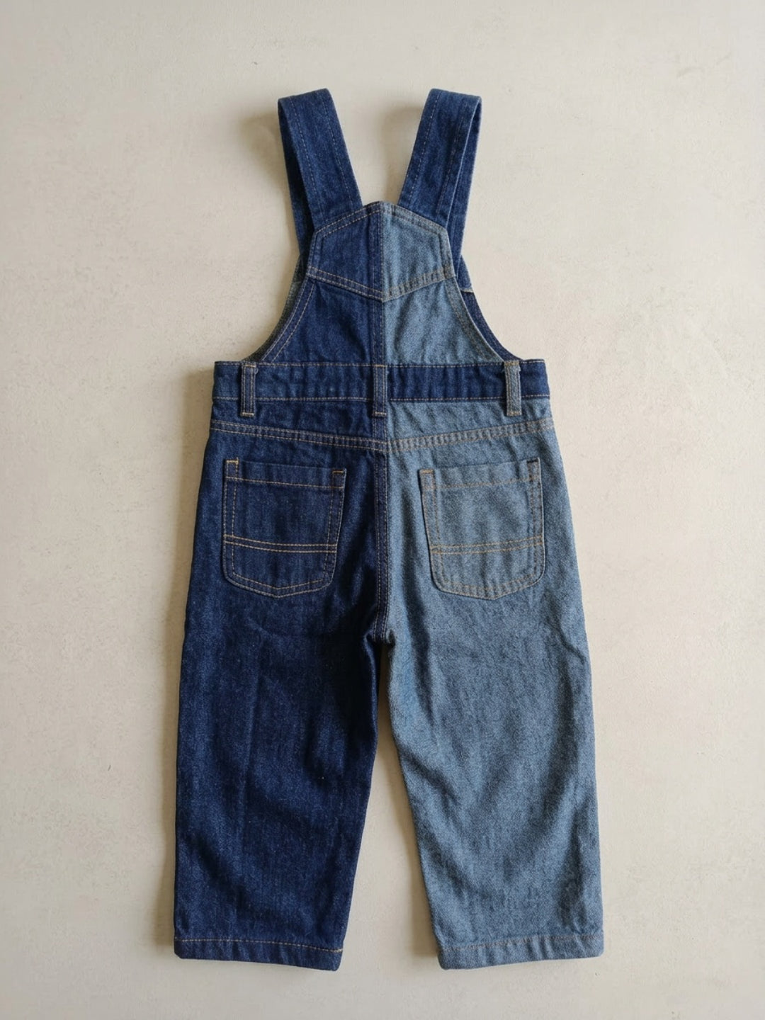 Biglilpeople Girls Blue Color-Blocked Square Neck Sleeveless Dungaree