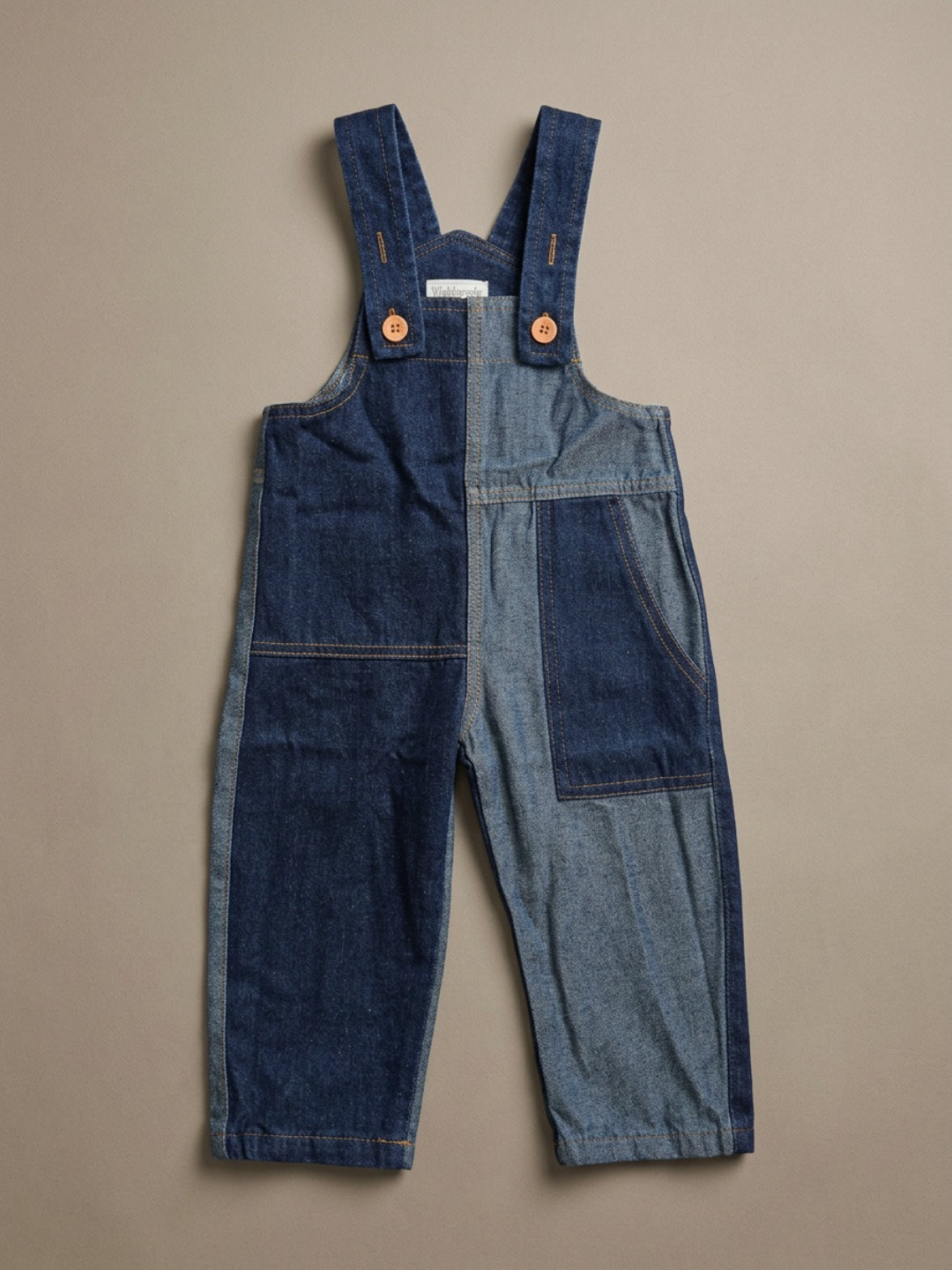 Biglilpeople Girls Blue Color-Blocked Square Neck Sleeveless Dungaree