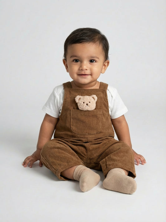 Biglilpeople Boys Brown Square Neck Sleeveless Dungaree