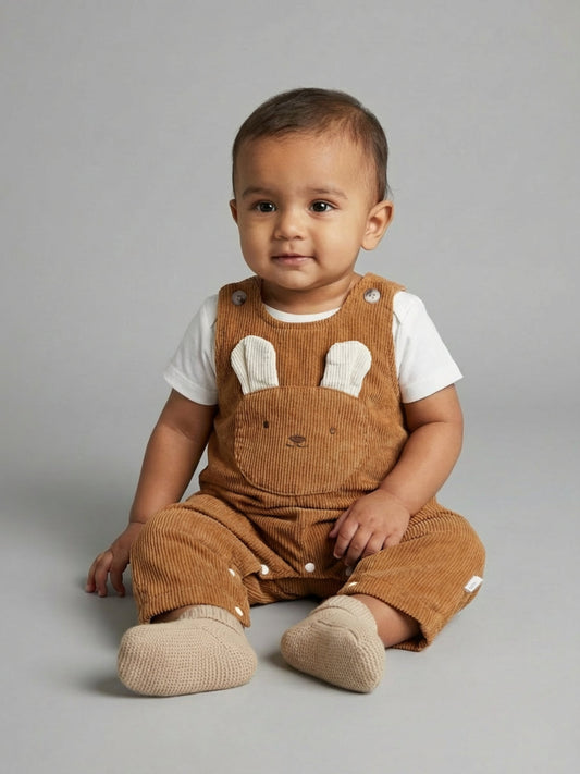 Biglilpeople Boys Brown Round Neck Sleeveless Dungaree