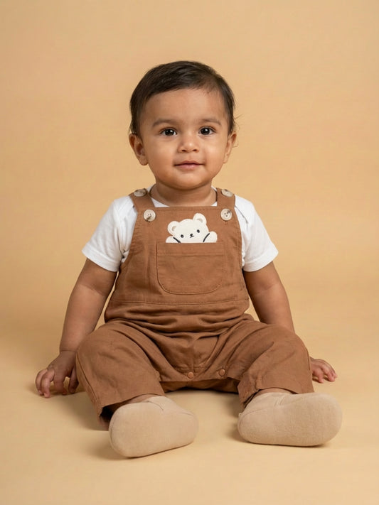 Biglilpeople Unisex Brown Square Neck Sleeveless Dungaree