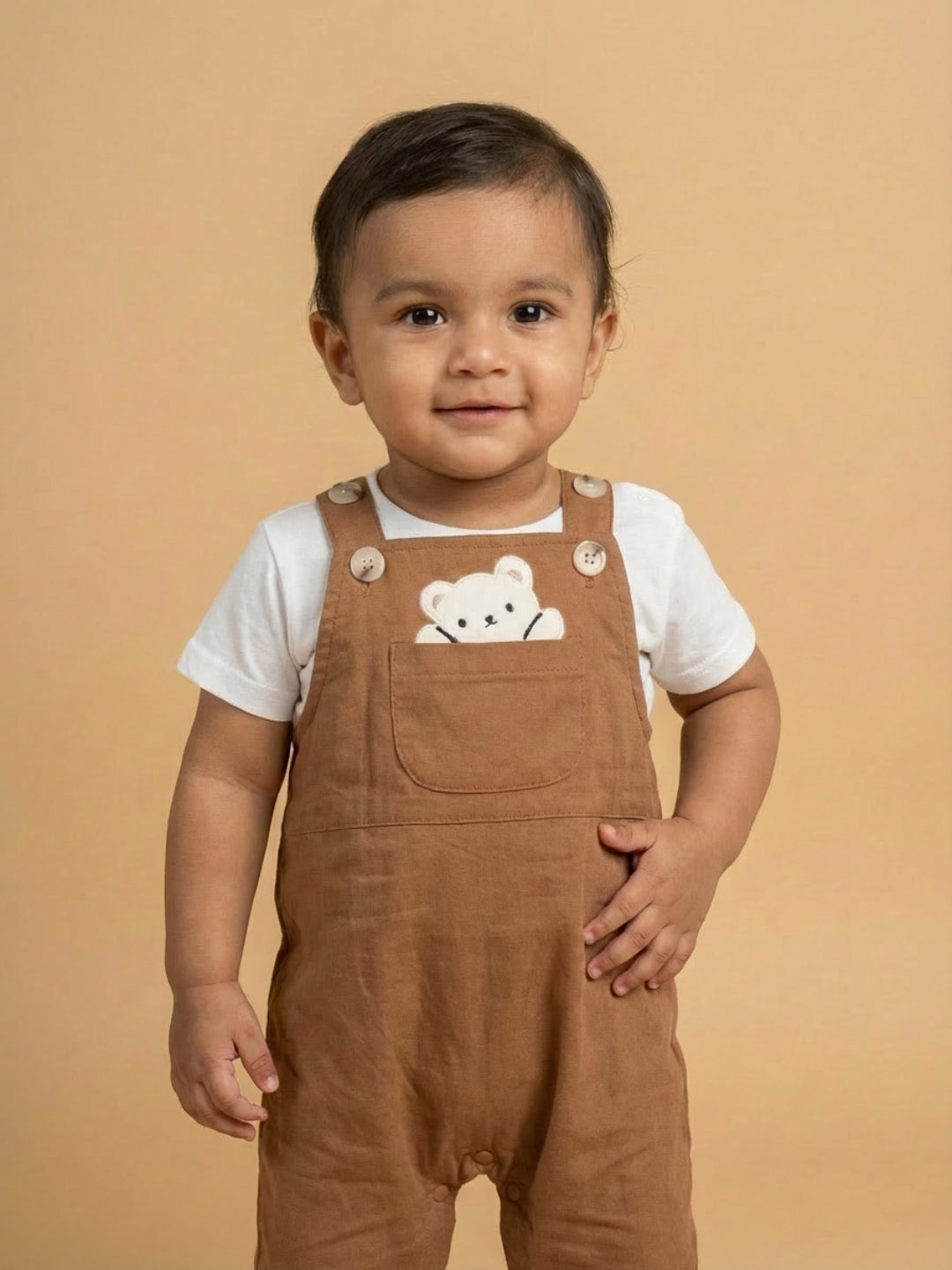 Biglilpeople Unisex Brown Square Neck Sleeveless Dungaree