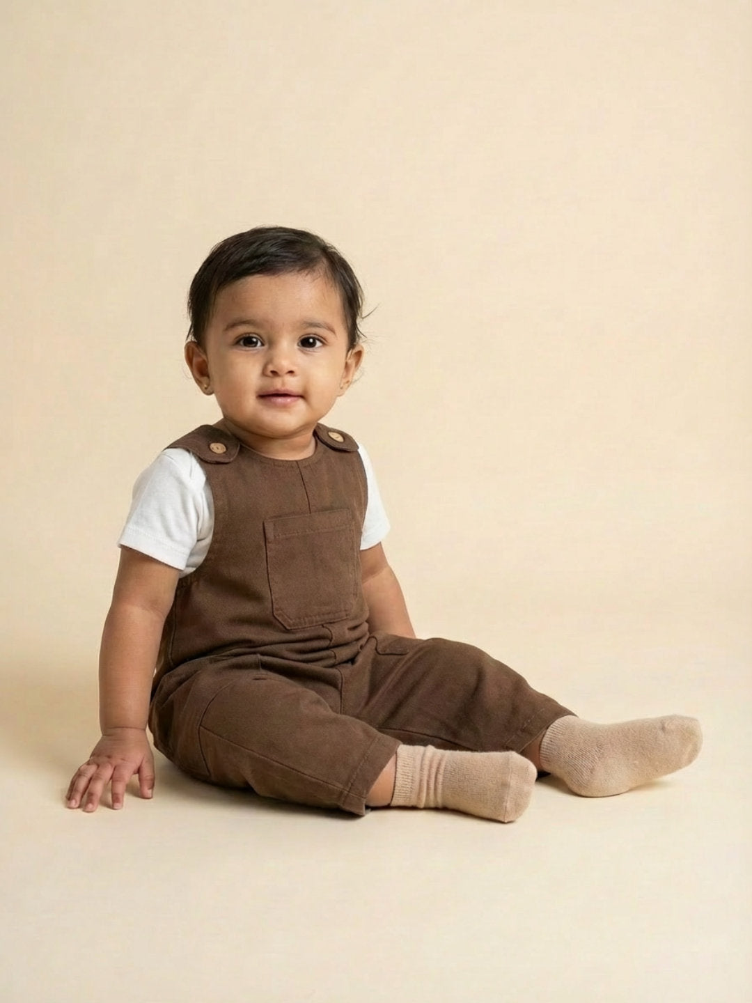 Biglilpeople Unisex Brown Round Neck Sleeveless Dungaree