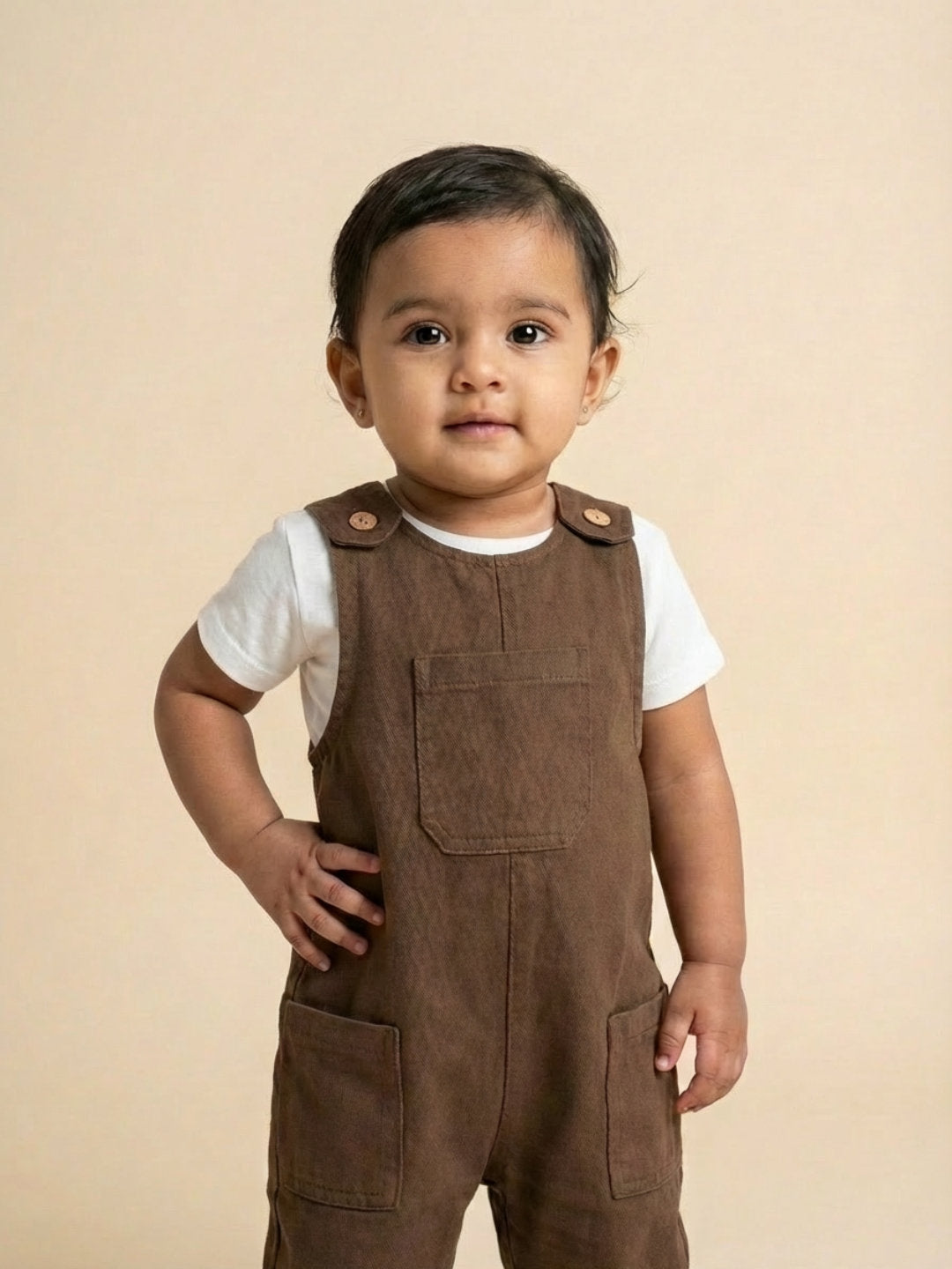 Biglilpeople Unisex Brown Round Neck Sleeveless Dungaree