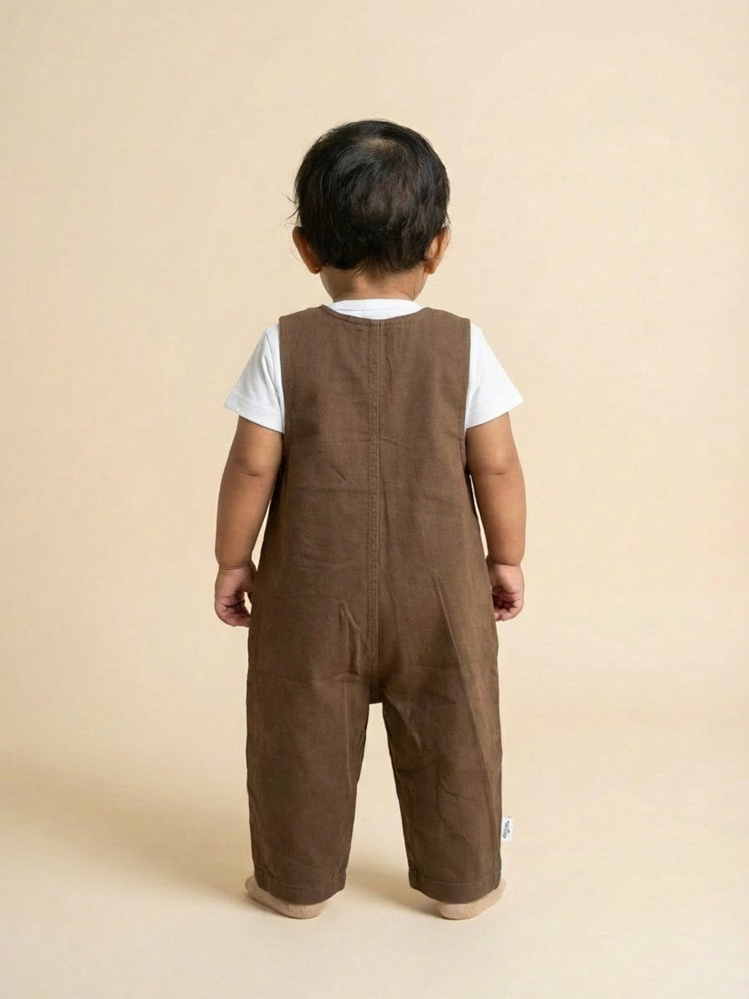 Biglilpeople Unisex Brown Round Neck Sleeveless Dungaree