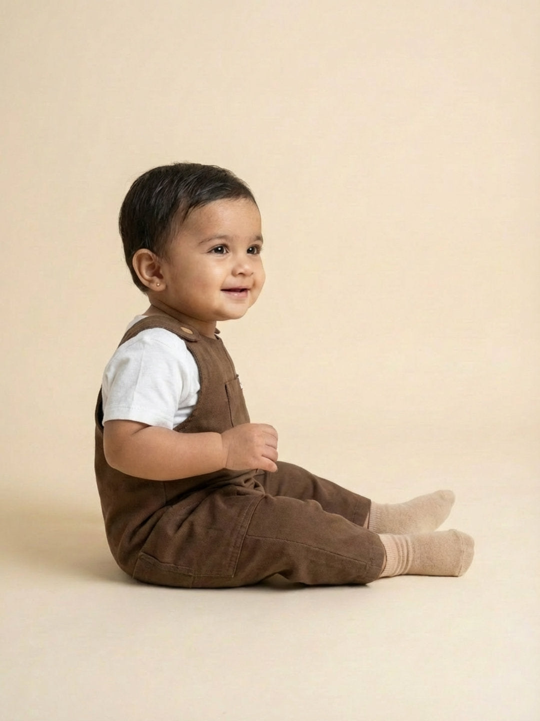 Biglilpeople Unisex Brown Round Neck Sleeveless Dungaree