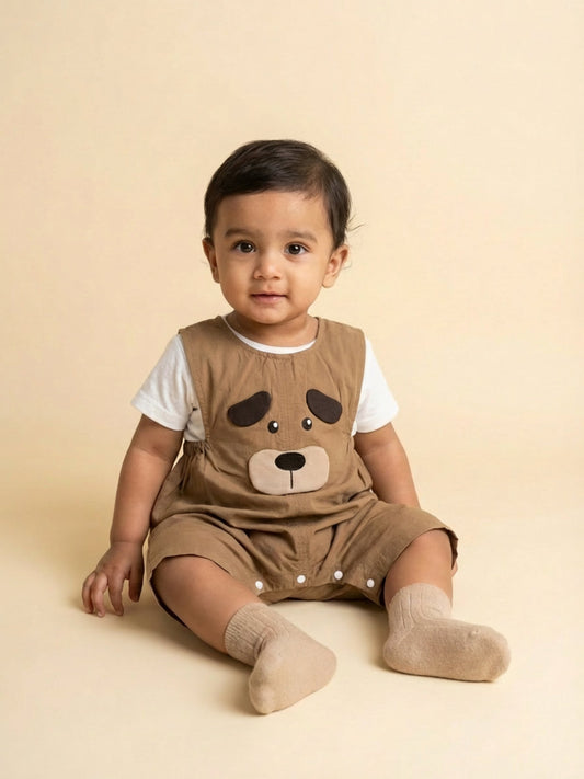 Biglilpeople Unisex Brown Round Neck Sleeveless Dungaree