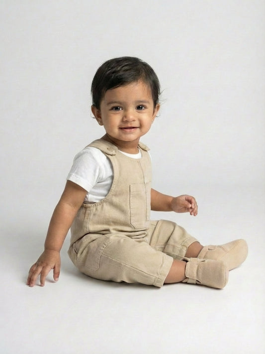 Biglilpeople Unisex Khaki Round Neck Sleeveless Dungaree