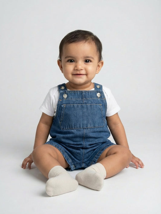 Biglilpeople Unisex Blue Square Neck Sleeveless Dungaree