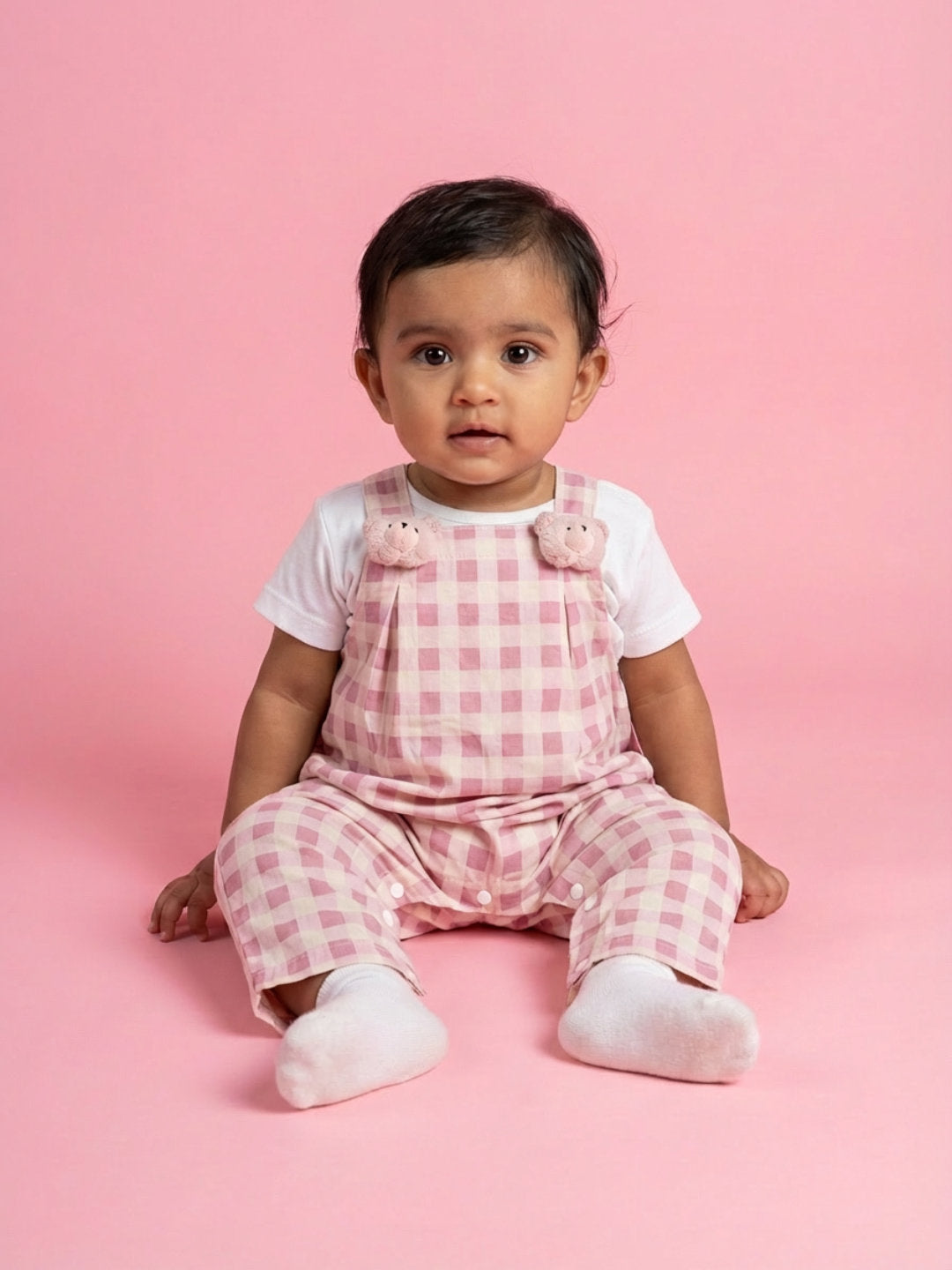 Biglilpeople Girls Pink Square Neck Sleeveless Dungaree