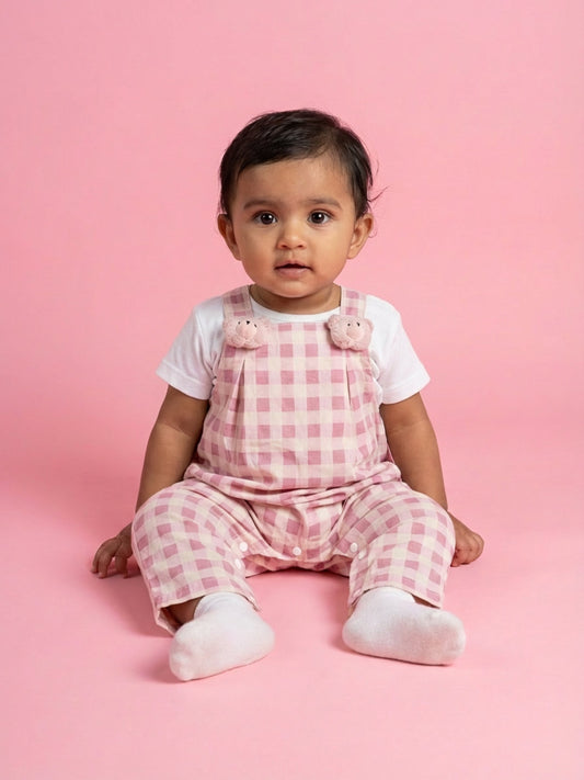 Biglilpeople Girls Pink Square Neck Sleeveless Dungaree