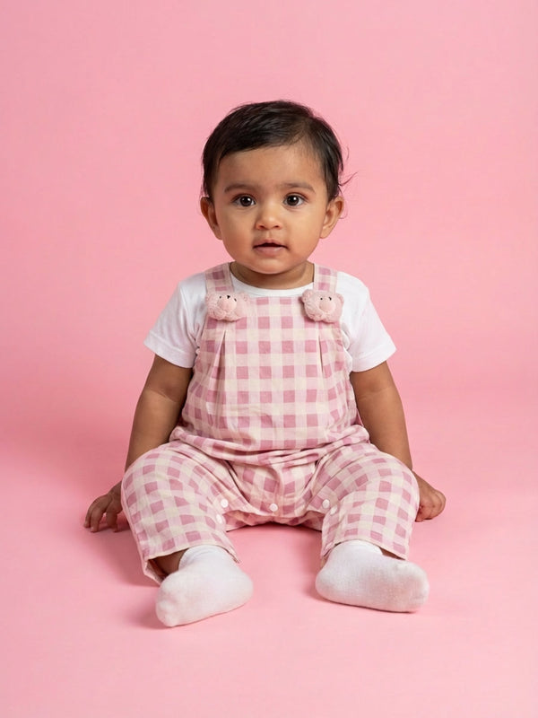 Biglilpeople Girls Pink Square Neck Sleeveless Dungaree
