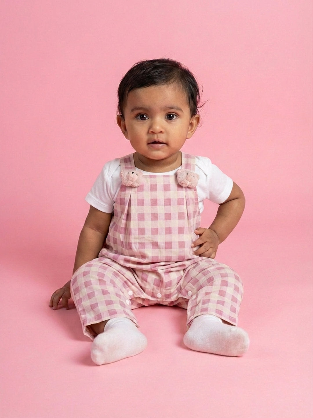 Biglilpeople Girls Pink Square Neck Sleeveless Dungaree