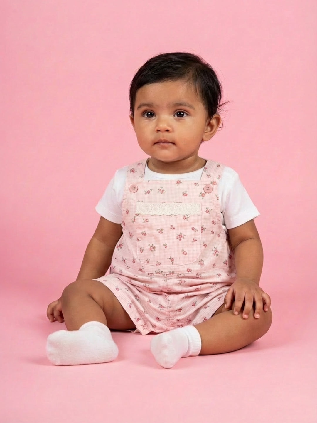 Biglilpeople Girls Pink Round Neck Sleeveless Dungaree