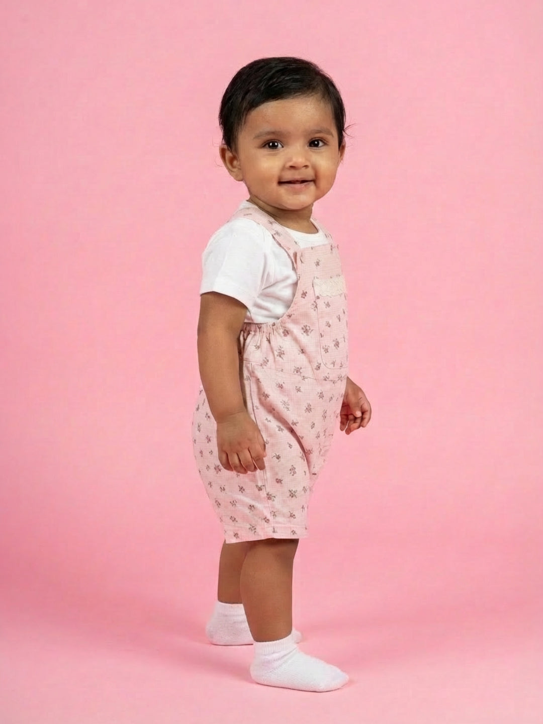 Biglilpeople Girls Pink Round Neck Sleeveless Dungaree