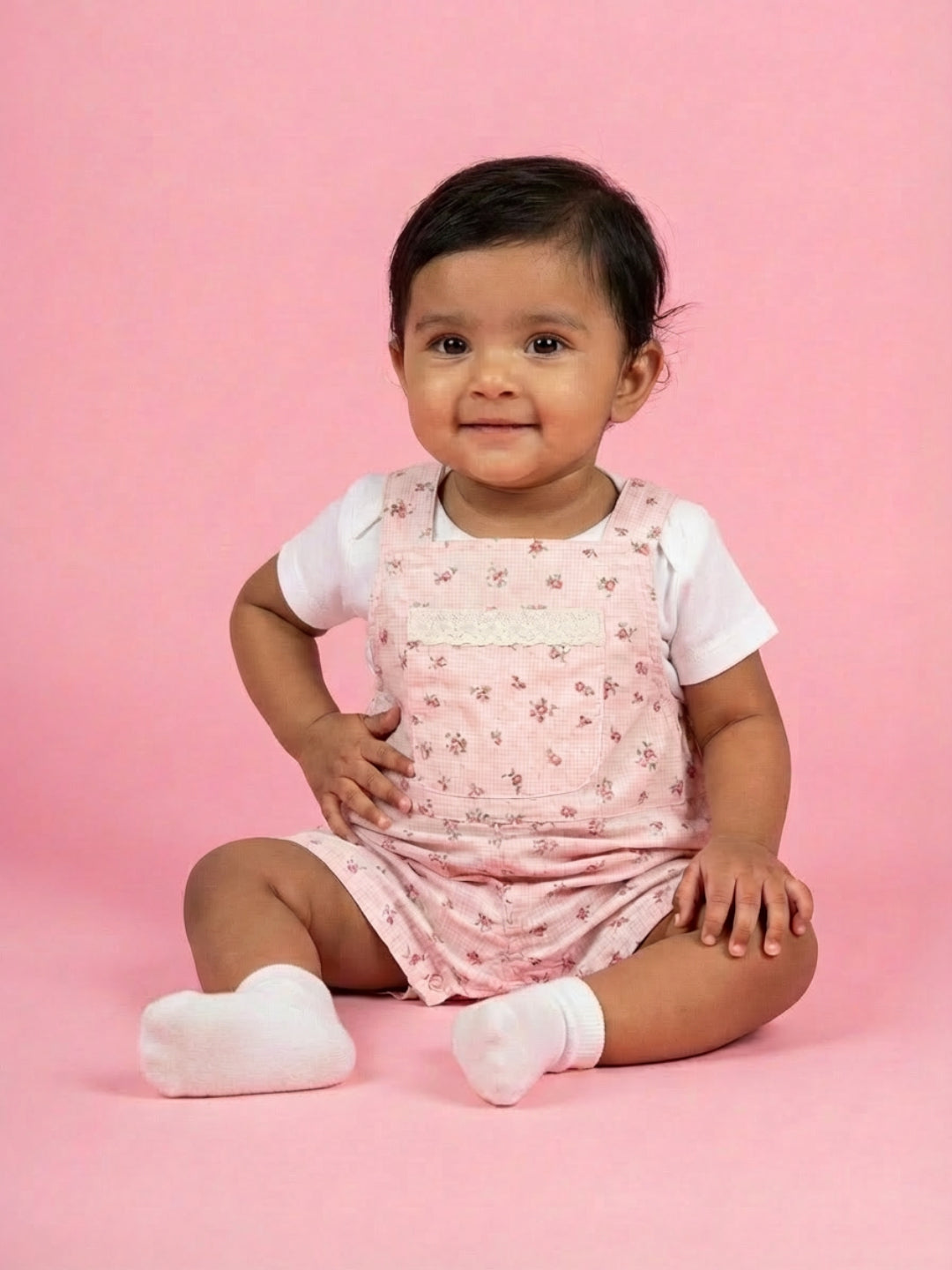 Biglilpeople Girls Pink Round Neck Sleeveless Dungaree