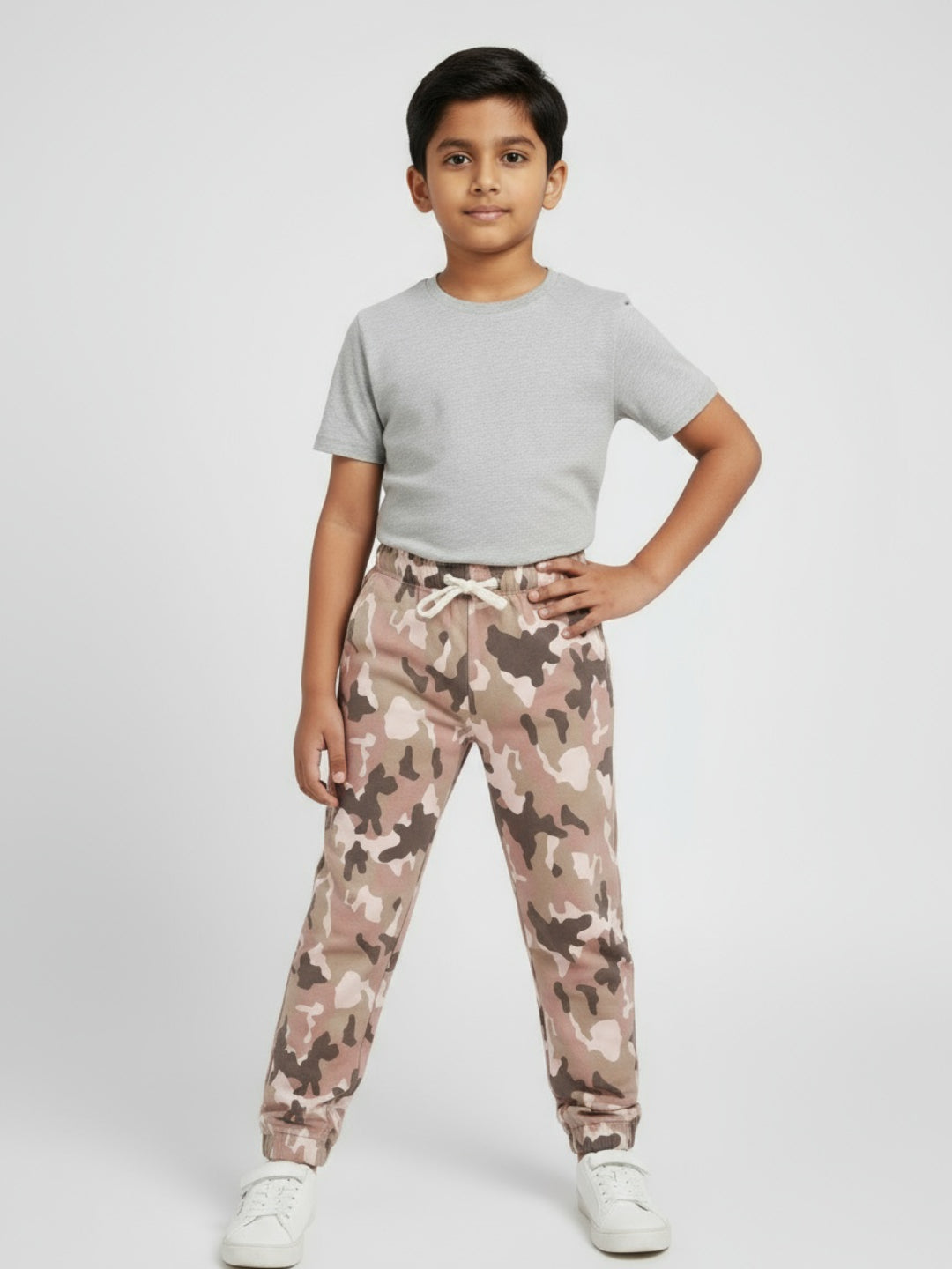 Pantalones deportivos tipo jogger de camuflaje de tiro medio-alto para niños Biglilpeople
