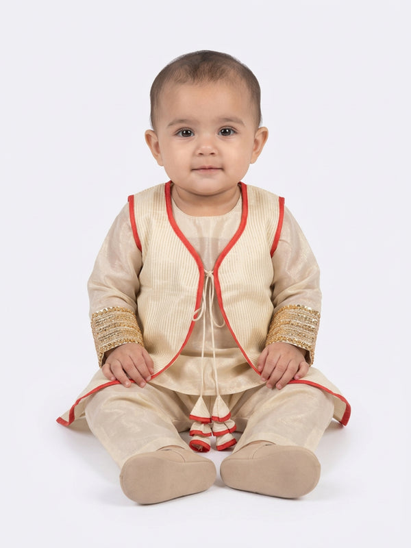 Biglilpeople Infant Girls Traditional Ivory Straight Kurta with Pant & Sleeveless Jacket