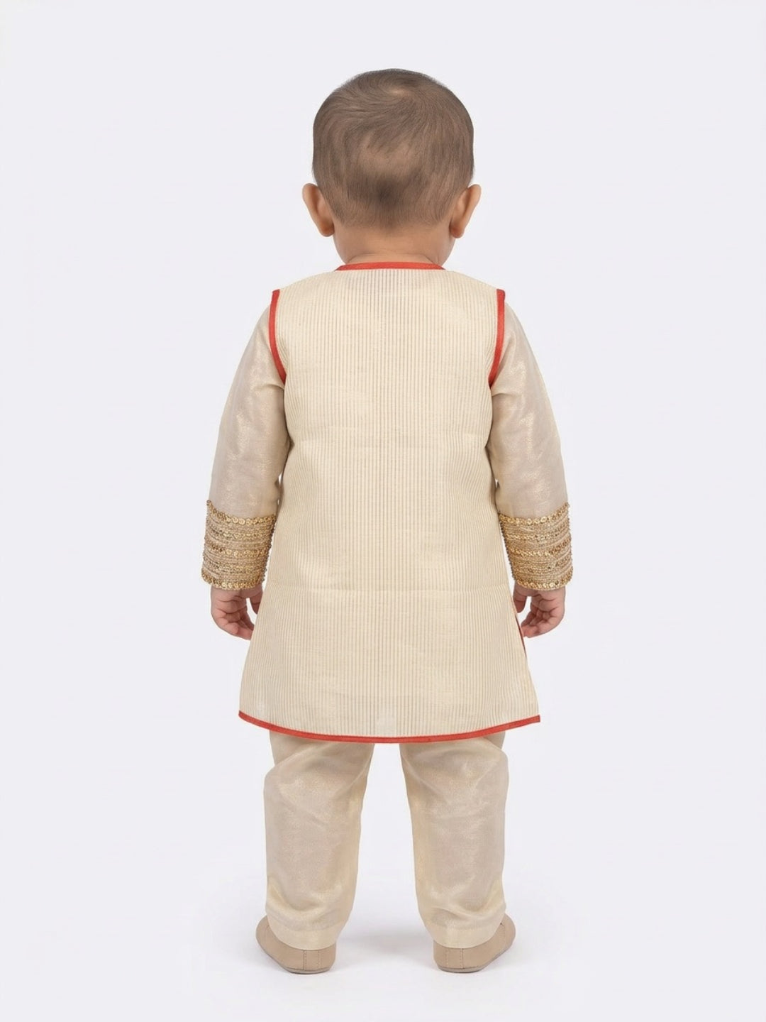 Biglilpeople Kurta recta tradicional beige para bebé niña con pantalón y chaqueta sin mangas