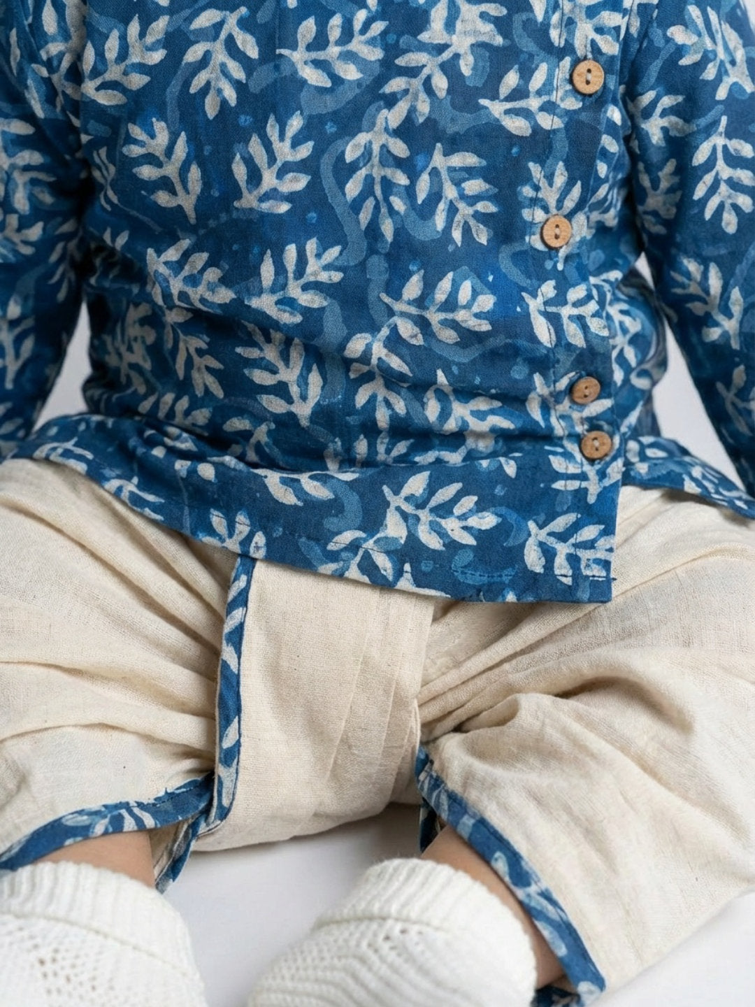 Biglilpeople Boys Blue Round Neck Full Sleeves Angrakha Kurta and Dhoti Pants Set